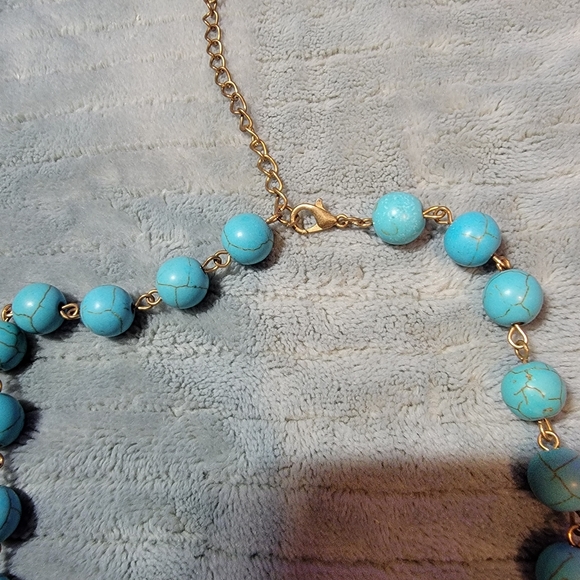 Turquoise and Gold Peace Pendant Necklace - Picture 4 of 4